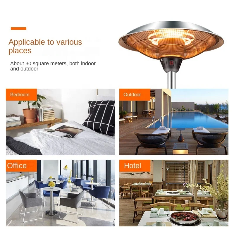 Infrared Electric Outdoor Umbrella Terrace Adjustable Heater With Tip-over Protection Garden Patio Heater