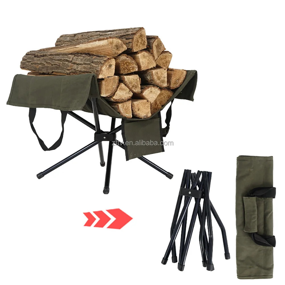 Outdoor Camping Aluminum Alloy Firewood Rack Portable Foldable Firewood Storage Racks Bonfire Fire Rack Canvas Storage Bag