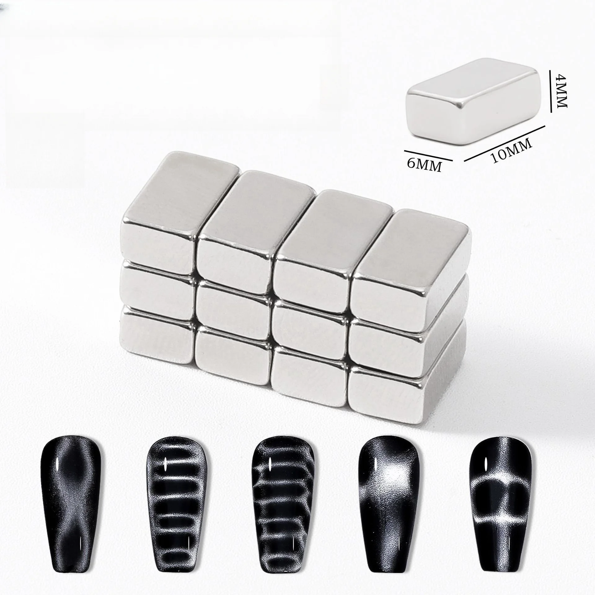 12 Pcs Nail Small Brick Magnet Crocodile Snake Cat Eye Magnet Multi-Functional Block Powerful Magnet DIY Manicure Nail Art Tool