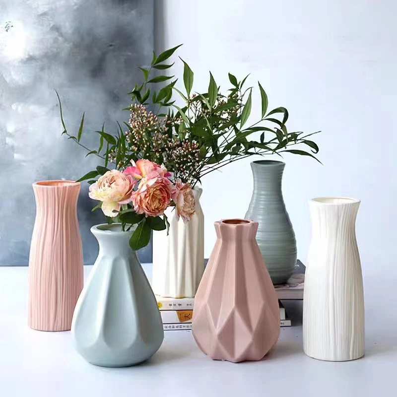 High Quality Simple Plastic Flower Vase Green Planting Arrangement Modern Personalized Crafts Decoration Nordic Plastic Vase