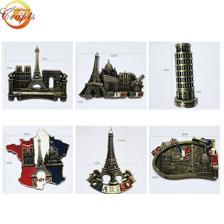 Custom eiffel tower building decorative 3D metal fridge magnets for souvenir gifts