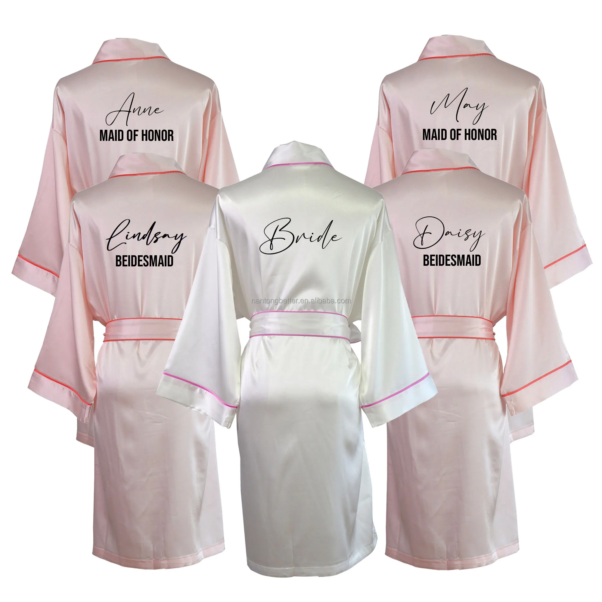 OEM Luxury High Quality with Piping and Pockets Smooth and Soft for Women Silk Satin Kimono Robes Loungewear