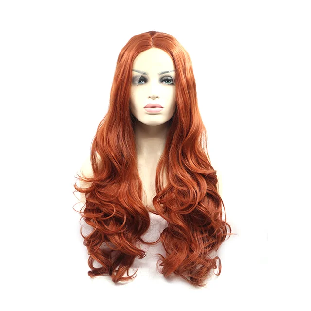 Synthetic Glueless Long Wavy Free Part Half Hand Tied Fashion Women Copper Red Lace Front Wigs