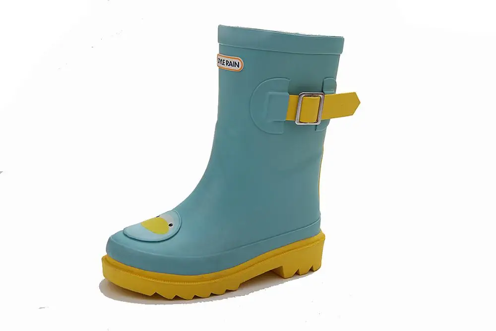 kids girls black pink blue mid heel fashionable animal printing shiny logo sex in rubber boots for children