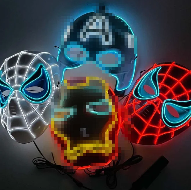 Custom 3 Modes Neon Led Mask Movie Iron Man Mask EL Costumes Spider Light Up Party Eye Masks For Party Show Props