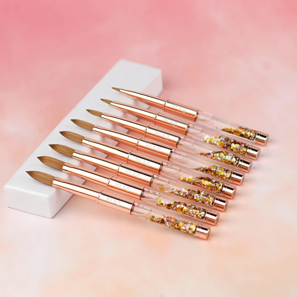 100% Pure Kolinsky Sable Hair Round Shaped Style Acrylic Nail Brush With Liquid Glitter Hand