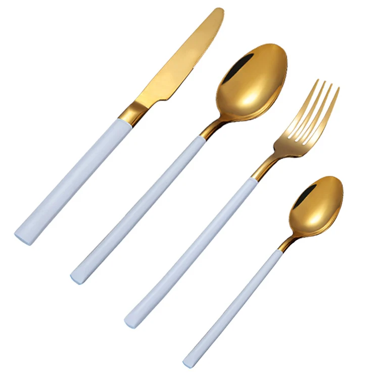 Amazon hotsale Restaurant 4pcs flatware metal stainless steel 304 white gold cutlery