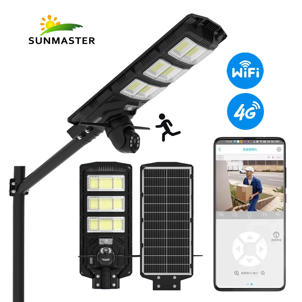 60W Solar Street Light Lamparas Led A Panel Solar With Cctv Wifi Camera 4G