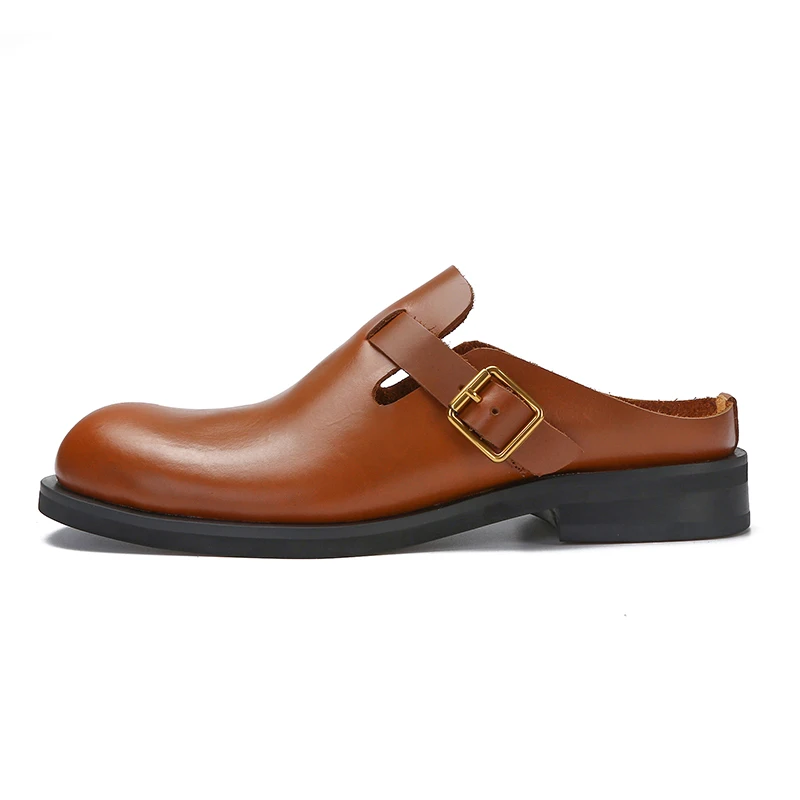 Cow Leather Summer Men Indoor Outdoor  Slippers Classic GENUINE LEATHER shoes