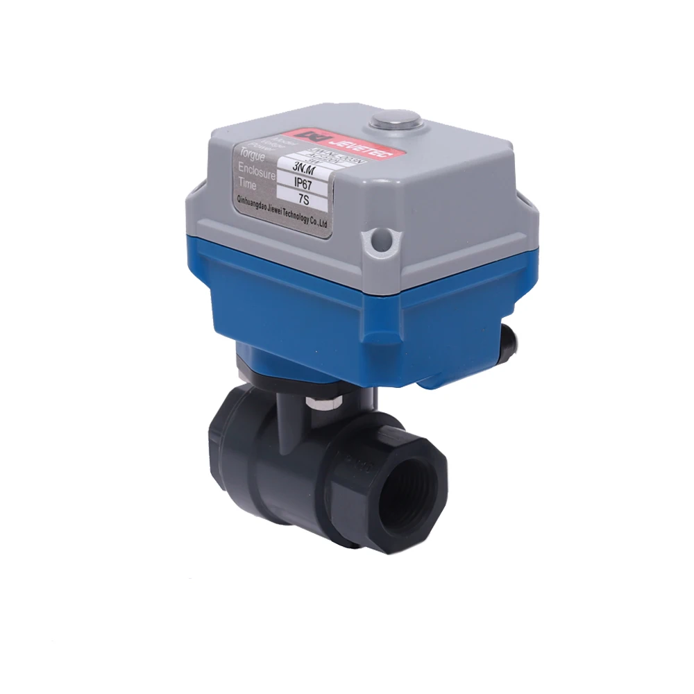 DN15 Three lines and one control UPVC EPDM mini electric water 2way ball valve UPVC plastic motorized ball valve AC220V/DC24V