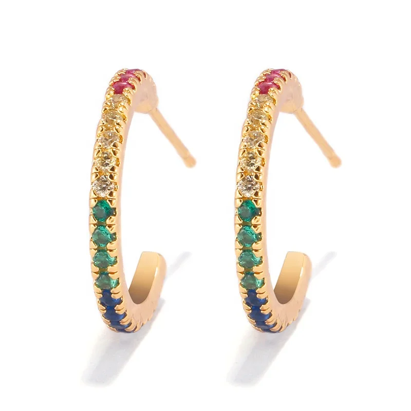 RAKOL EP2530 CC stud earrings one row multi cubic zirconia  earrings 18K gold jewelry