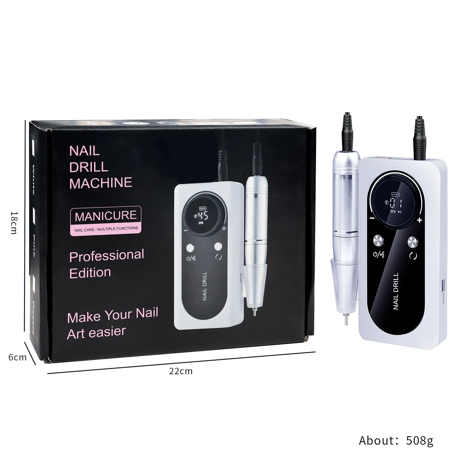 45000RPM Nail Drill Machine Electric Portable Nail File Rechargeable Sander for Gel Nails Polishing For Home Manicure Salon