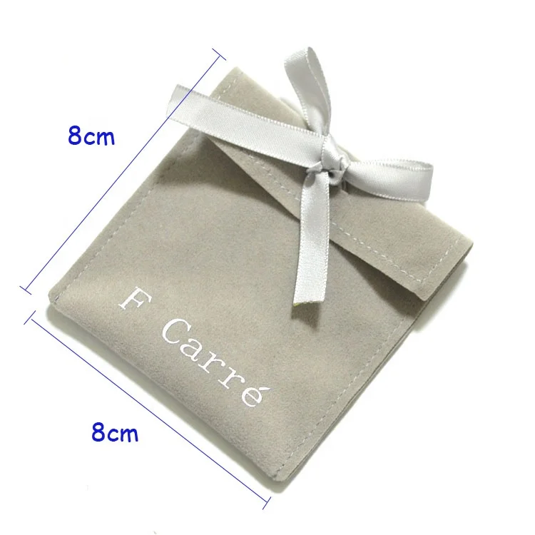 Custom logo pochette bijoux patch velours flap suede bag jewelry packaging