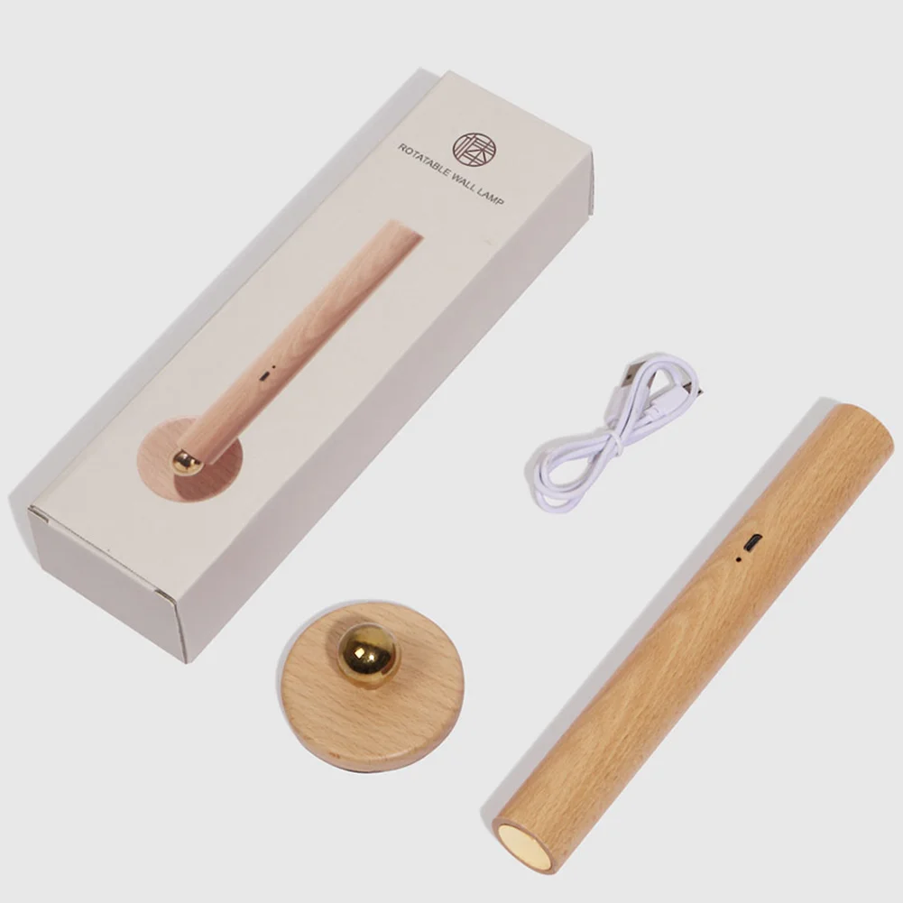 360 Rotatable USB Charging Wood Wall Room Light Adjustable Brightness Touch Switch Wall Lamp Hallway Wall Light Night Lamp