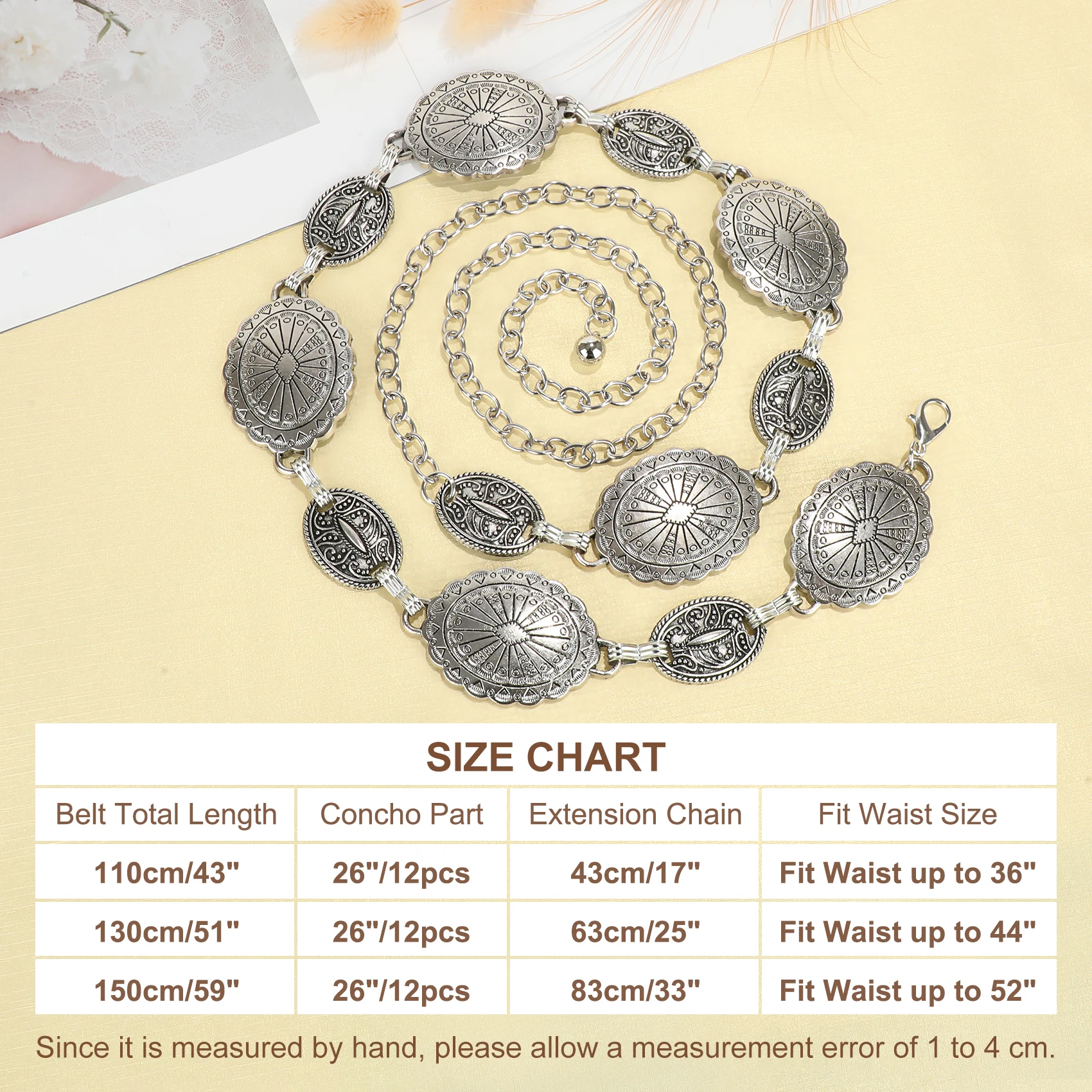 Wholesale Price Lady Decor Chain Belt OEM Textured Pattern Cowboy Cowgirl Western Metal Chain Belt