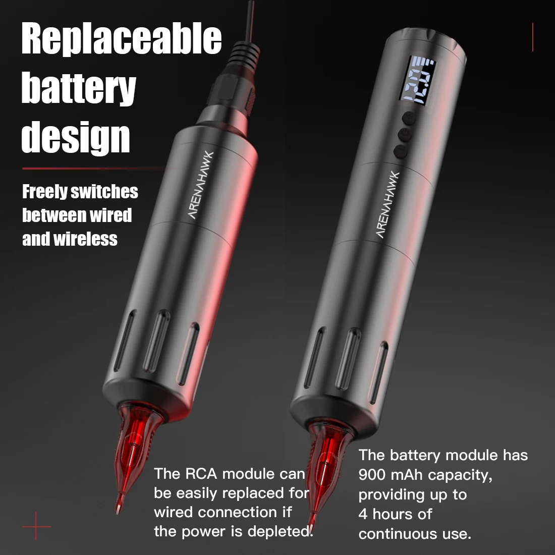 Arenahawk New 3.0mm Stroke Wireless Battery RCA Tattoo Pen Machine for Tattoo Beginner