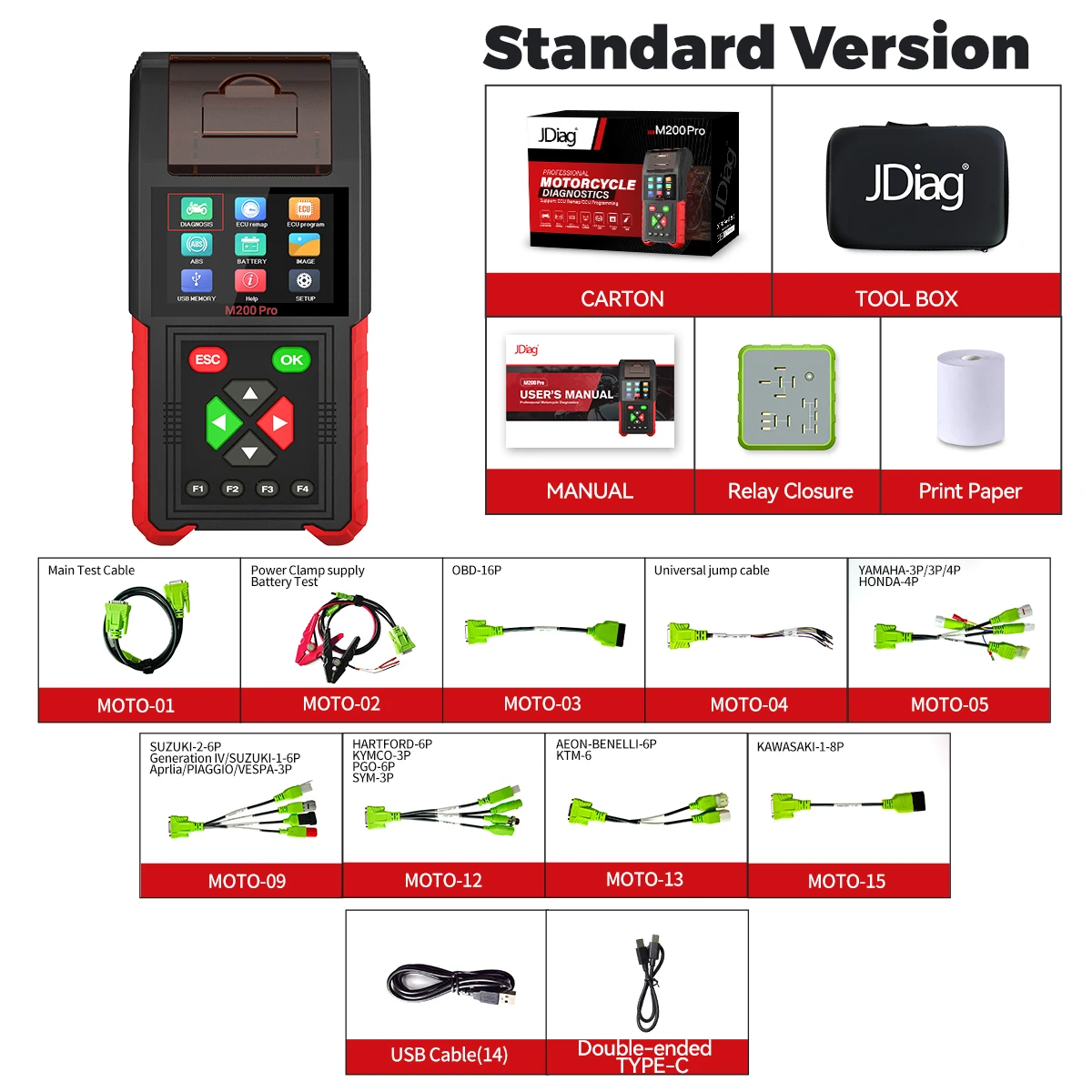 Popular JDiag M200 Pro Standard Version Handheld motorcycle scanner motorcycle battery tester 12v Motor Scan diagnostic tool
