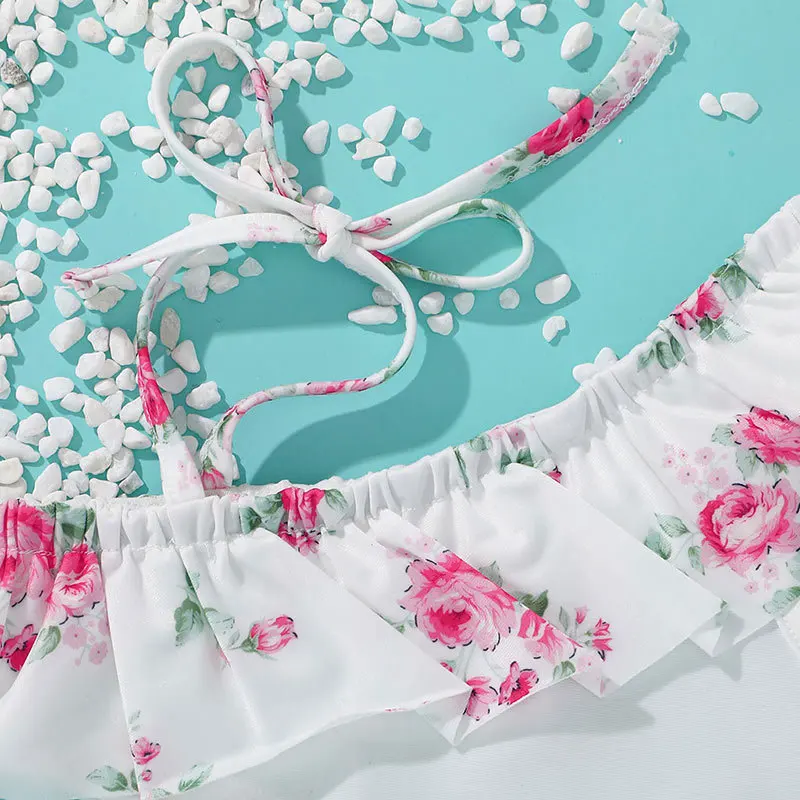 Wholesale Ruffle Floral Leopard Child Swimwear Baby Kids Two Piece Swimsuit For Girls