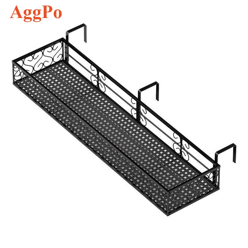 Iron Hanging Flower Rack Basket Shelf with Hooks, Flower Pot Stand Rack Patio Railing Shelf for Balcony Decor,  Garden Balcony
