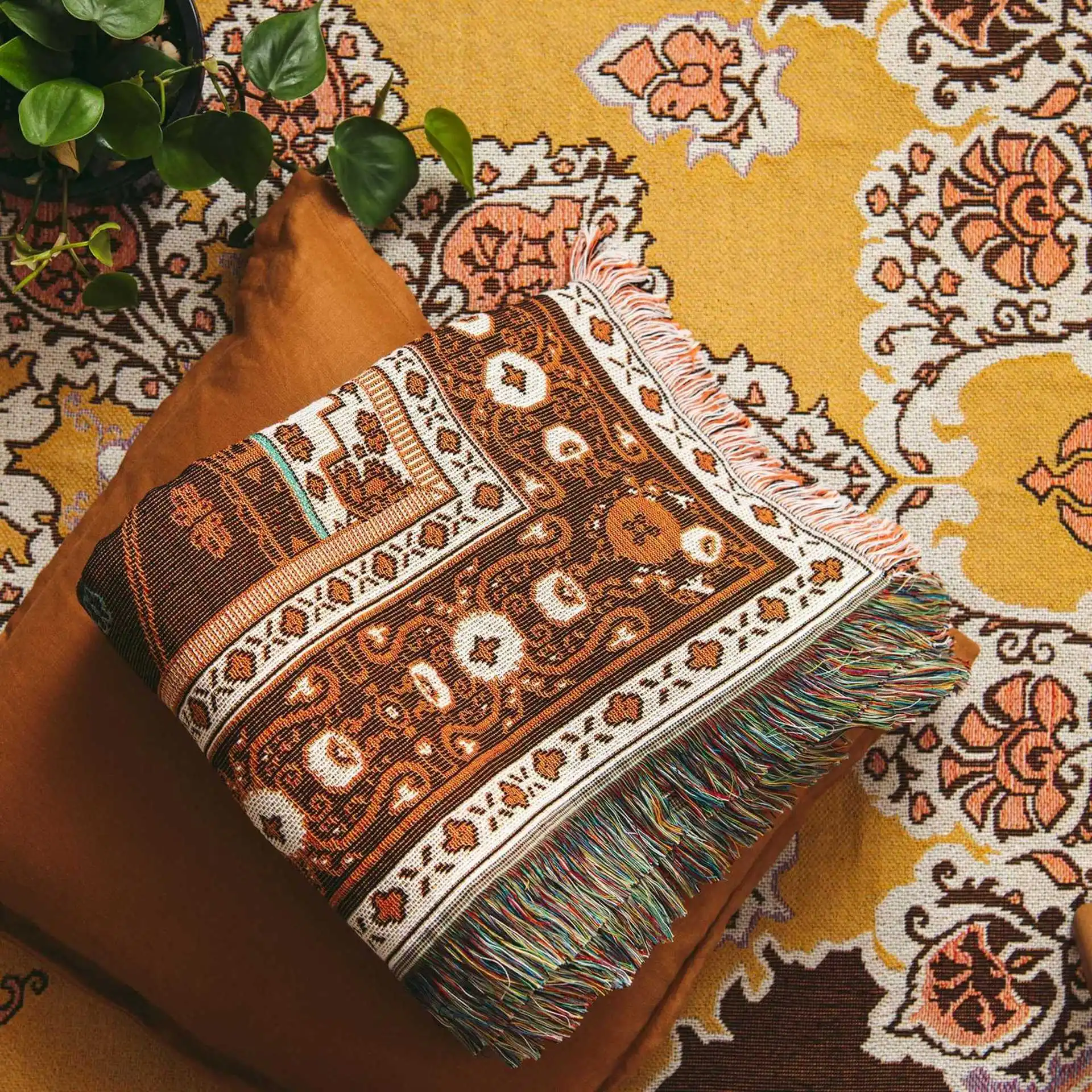 2023 Новое поступление, 100% хлопчатобумажные богемные коврики для пикника, тканые гобелены, одеяло для кемпинга на открытом воздухе