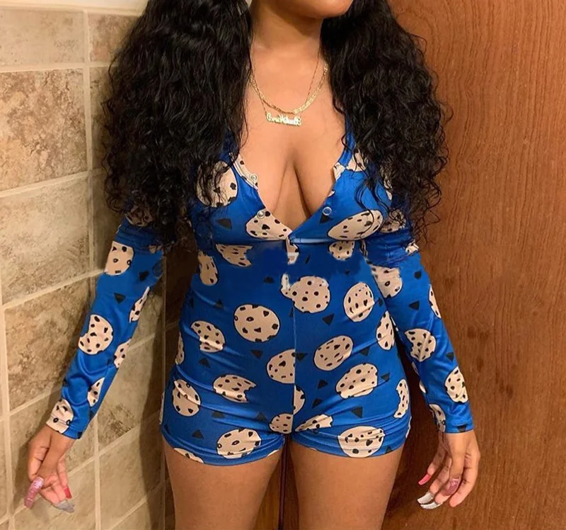 
Custom Backwoods Sleepwear Printing Adult Ladies Onesie Pajamas Sexy Jumpsuit Romper For Women 