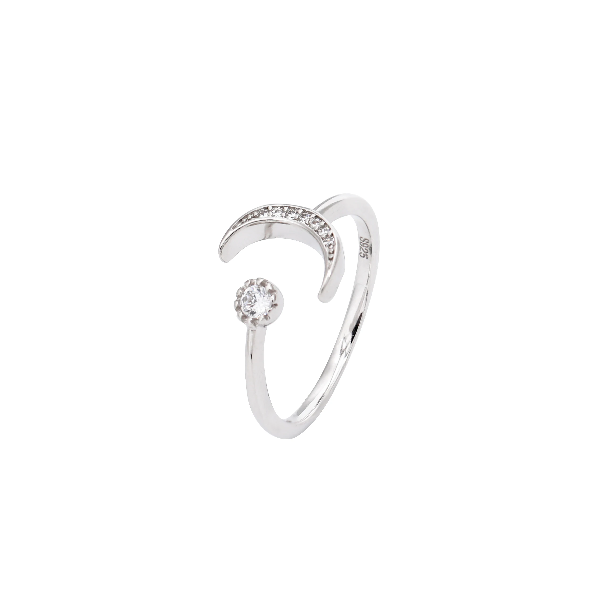 Wholesale Sterling Silver 925 Simple temperament Finger Ring  shiny crystal ring Moon and Sun  Adjustable for woman jewelry