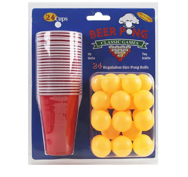 Китайский производитель, 24 чашки + 24 шара, набор для Beerpong, Лидер продаж, набор для пива и пинг-понга под заказ, пивные мячи для понга