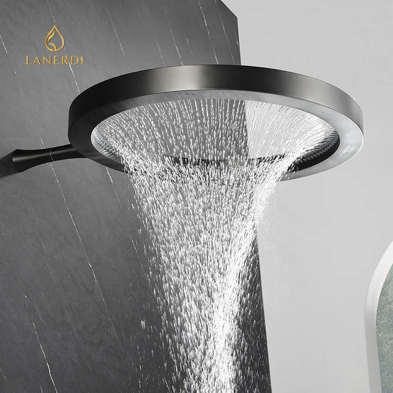 2024 New Ring Gun Metal Shower Head Hollow Design Rainfall Shower Head Bathroom Accessories for Contemporary Shower Faucets