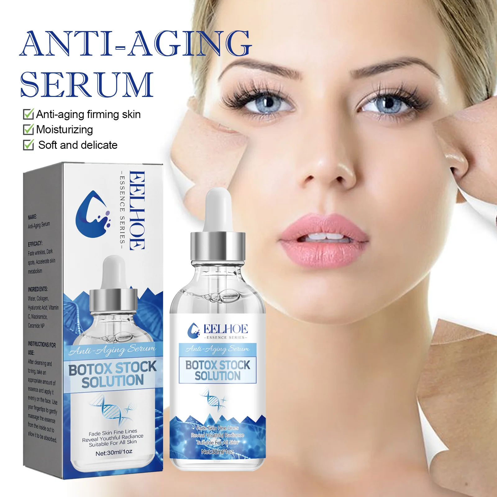 EELHOE 30ml Anti Aging Serum Reduce Fine Lines Wrinkles Boost Skin Collagen BotoxStock Solution Facial Serum