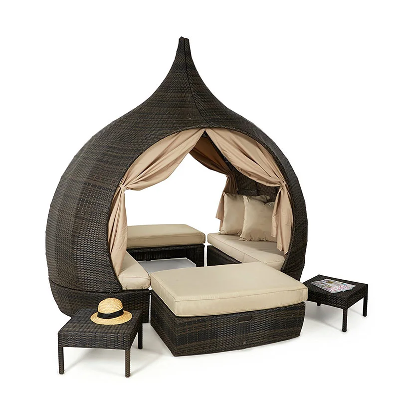 Factory price wholesale  KD outdoor pear daybed furniture rattan gazebo