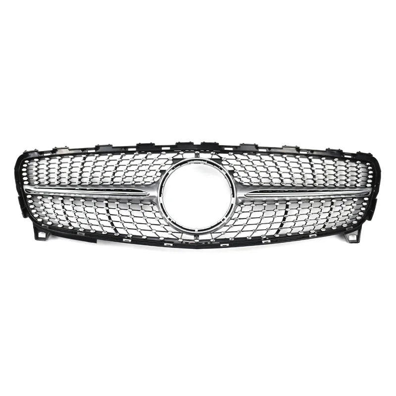 ABS Fiber Grills Glossy Silver For Mercedes Benz Class A W176 GT 2016-2018 A180 A220 Sport Front Bumper Grille