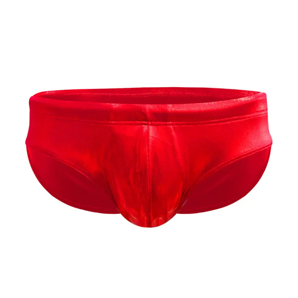 European Sexy Swim Briefs Low Waist Swimsuit Imitation Leather Glitter Triangle Swimming Trunks