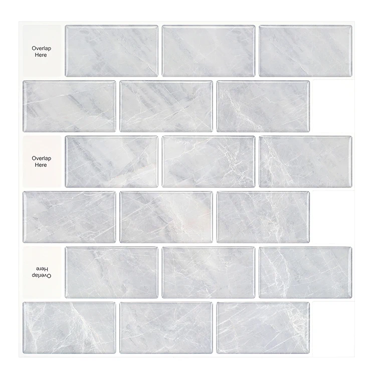 Self Adhesive Stickers Tiles for Kitchen Grey Subway Wall Tile Peel and Stick Marble Backsplash
