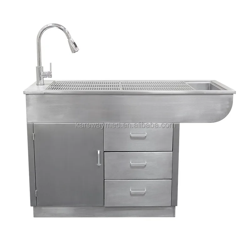 Veterinary Stainless Steel Preparation Table With Tub And Left Cabinets