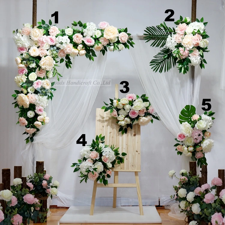 
LFB1428-1 9ft peach wedding arch backdrop flower ball artificial rose and hydrangea flower garland for stage decoration 