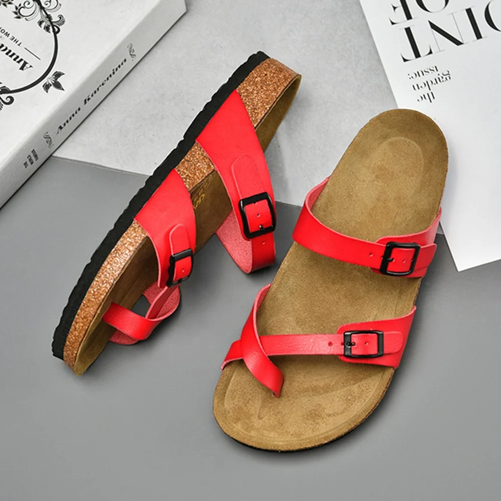 Women Orthotic Toe Straps Sandals with Ergonomic Arch Support Cork Foot-bed and Comfort Leather Insole