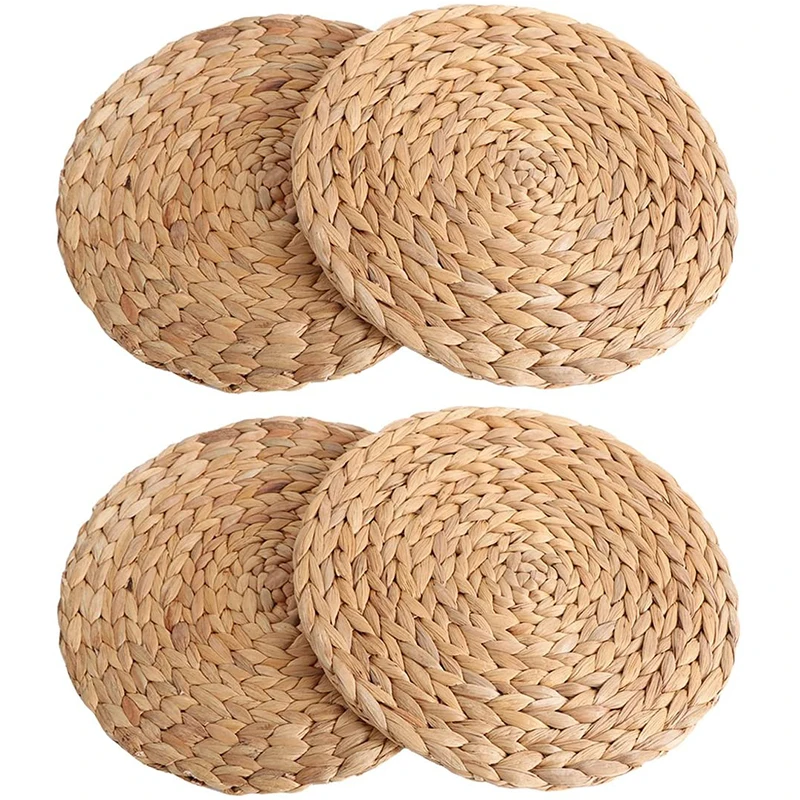 Natural Non-Slip Heat Resistant Water Hyacinth Weave Placemat Round Braided Rattan Tablemats
