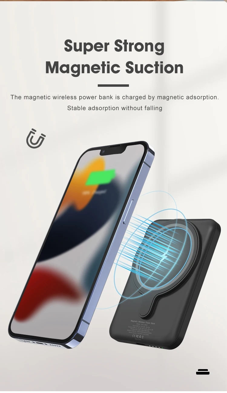 Super Slim Portable Max 15W 5000mAh Wireless Power Bank for iPhone Magnetic Power Bank
