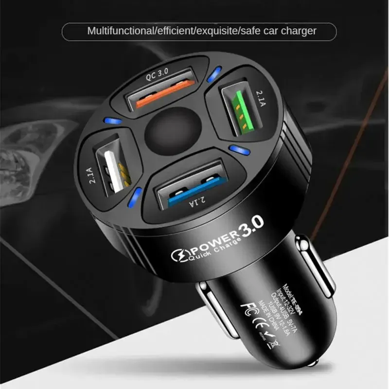 Wholesale 4USB QC3.0 Car Charger Fast Charging Four-port Mobile Phone Adapter with 65W Output Power ABS Electric Type