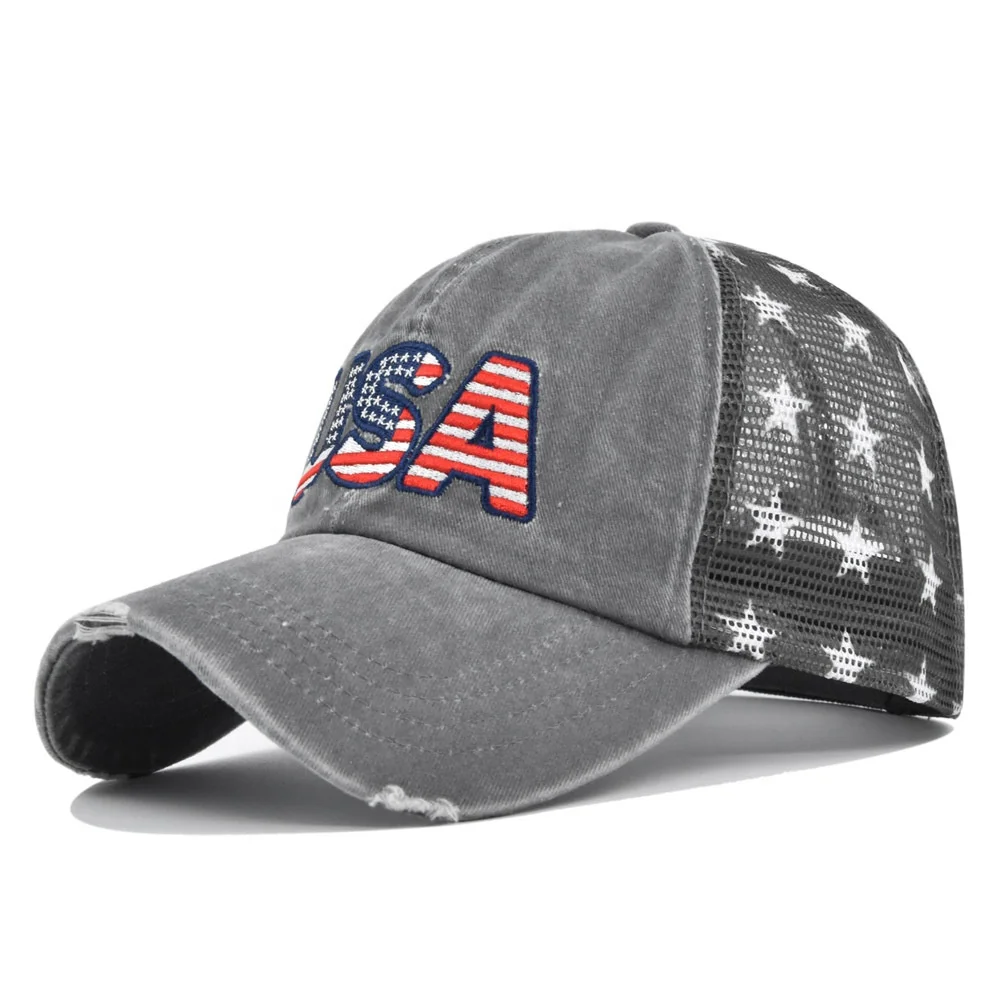 Fashion Custom American State USA Embroidered Logo Distressed Vintage Broken Hole Baseball Sports Cap