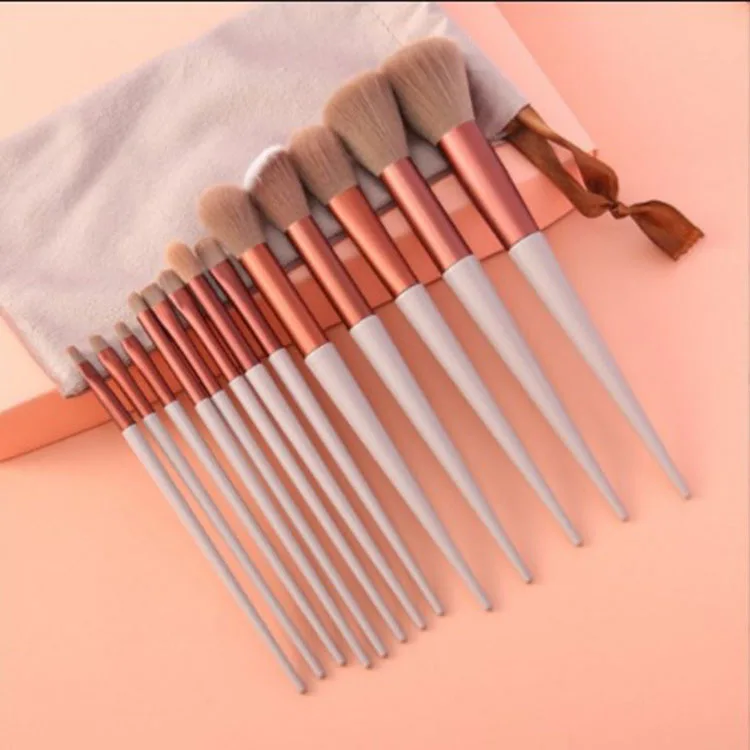13Pcs/Set Green Plastic Handle Makeup Brush Professional Cosmetic Brush Eyeshadow Private Label Makeup Brush Set With Bag