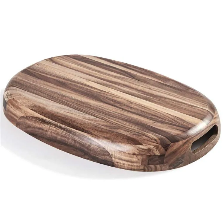 Custom Tableware Elegant Curved Design Oval Structure Crafted Natural Solid Wood Serving Tray Plant Wooden Trays