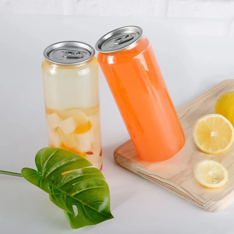330 ML 350 ML PET can Plastic Drinks Bottles Round pull ring cap for milk tea Juice Beverage and coffee with easy open end