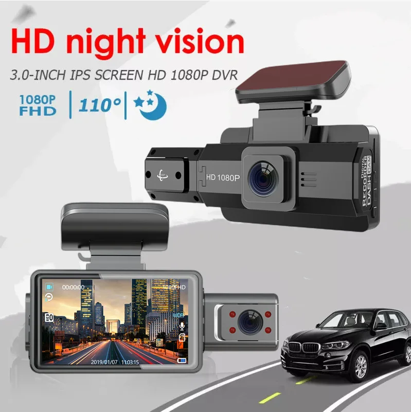 Автомобильный видеорегистратор 3 0 дюйма IPS-экран два объектива 1080P