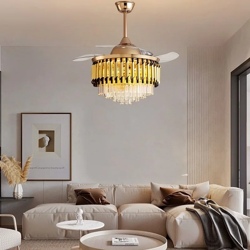 modern Led smart Ceiling lamp with Fan chandelier  living room Decorative Remote Control light crystal fan led ceiling fans