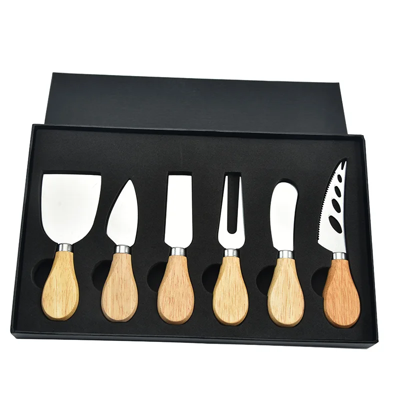 Multi-functional kitchen tools heat-resistant 6-piece cheese knife set with bamboo handle
