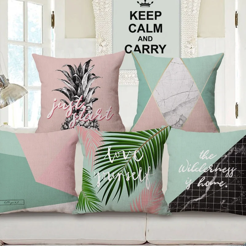 WeaveWin in stock Pineapple printed cotton linen pillow case coconut leaf cushion can be customized sofa pillow