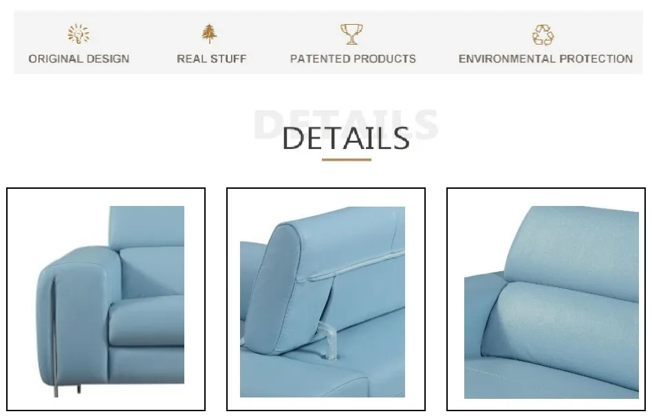 Latest living room sofa design furniture light blue leather sofa