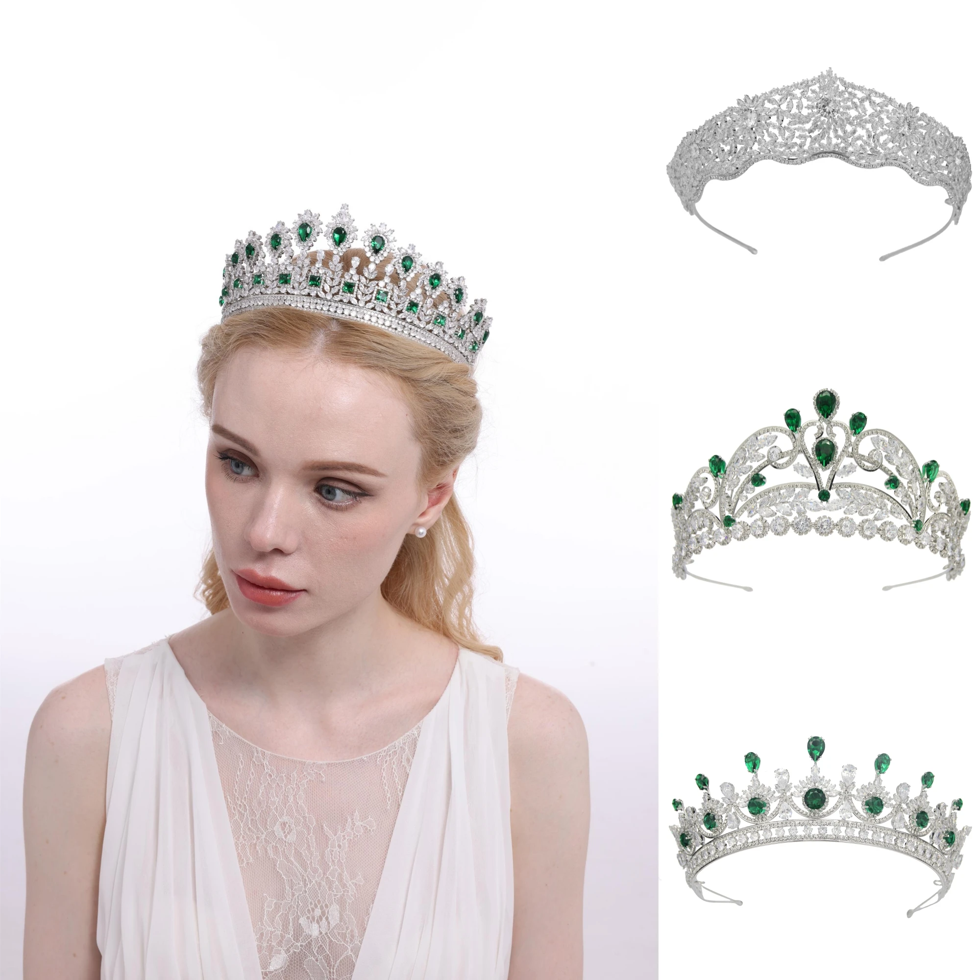Роскошный женский головной убор принцессы из кубического циркона изумрудно-зеленого цвета свадебные тиары короны для королевы