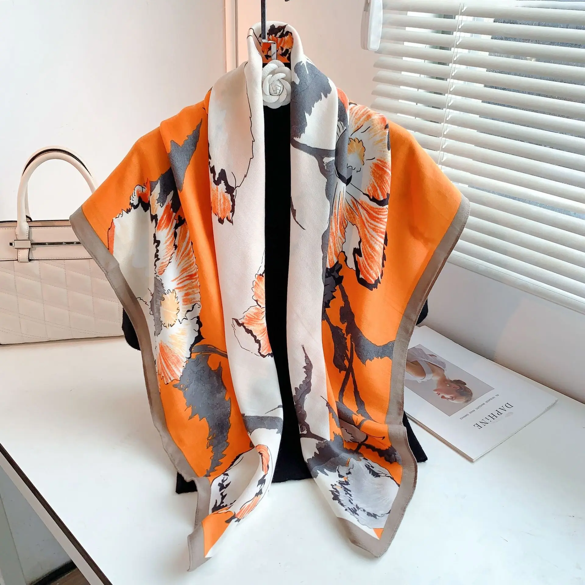 Wholesale Viscose Cotton Scarf Head Wraps 110cm Floral Print Silk Ethnic Scarf Shawls Custom Design Square Hijab Scarf for Women